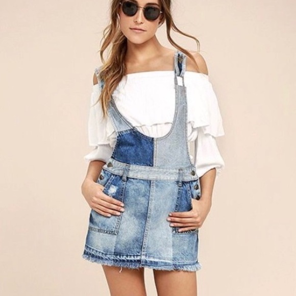 Free People Denim - Free People Denim Patch Suspender Skirt Overall